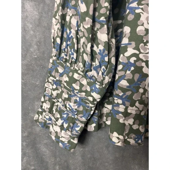 Mirth Shirt Vienna Peasant Floral Print Cotton SZ Small Sweet Pea Green Boho - Picture 3 of 9